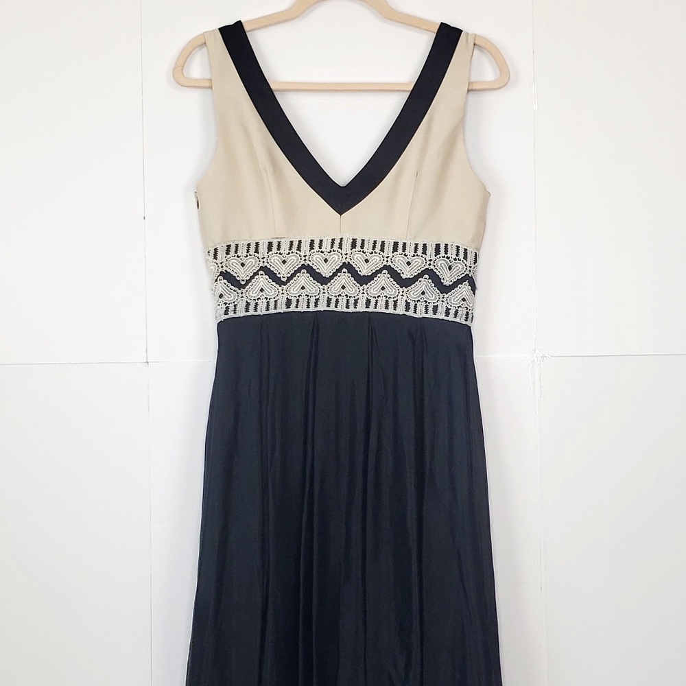 Anthropologie Burlapp Black & Cream V-Neck Dress - Picture 3 of 6